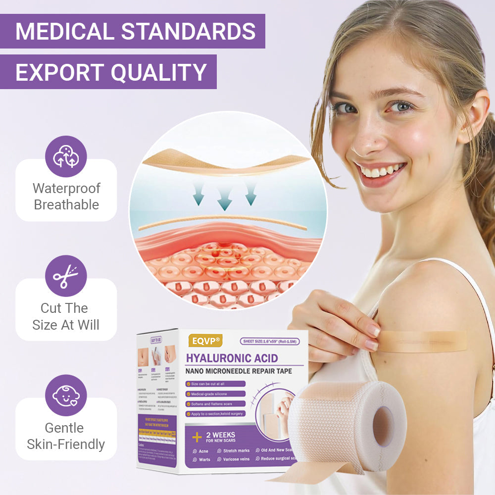 ✅Official Store |𝖤𝖰𝖵𝖯® Hyaluronic Acid Nano Microneedle Repair Tape 🏥(Treatment of old and new scars, reduction of surgical scars, stretch marks, keloids, acne, burns, warts, dermatomes and varicose veins)